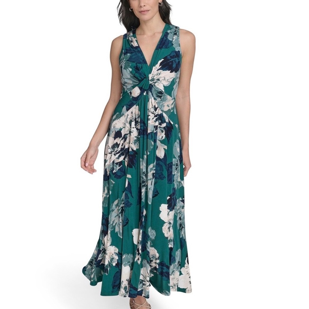 Calvin Klein Women Green Floral Twist Front Maxi Dress CD5AAAA8 Size 16 NWT